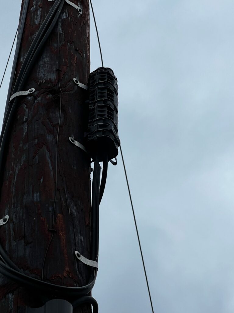 Fibre optic cable on pole at Twelve Oaks